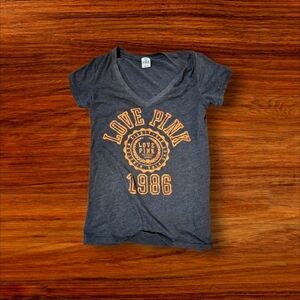 PINK Victoria's Secret Vintage Y2k Gray and Orange V Neck Tee
